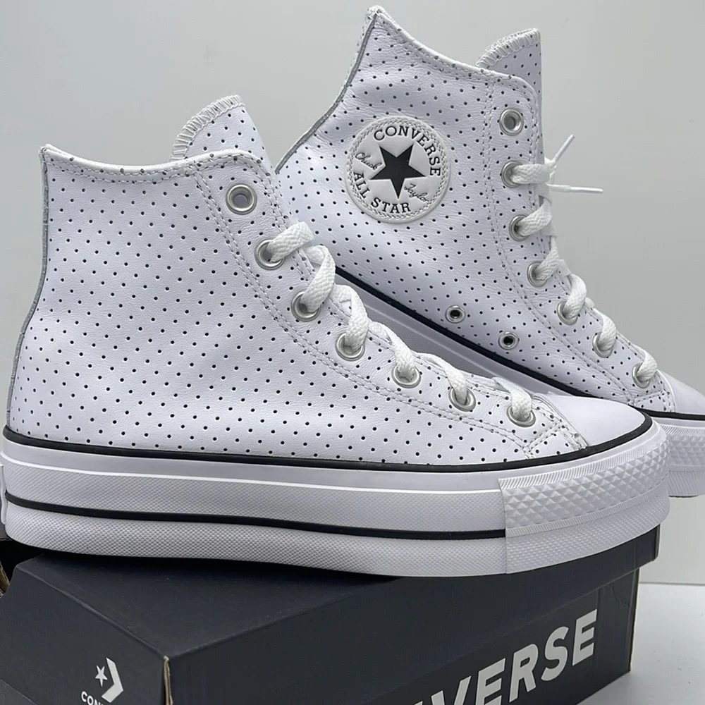 Converse WMNS A13412C CTAS LIFT HI WHITE PERFORATED/WHITE/BLACK Platforms Sneakr